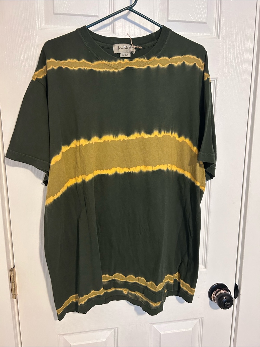 Vintage J. Crew Olive & Yellow Horizontal Tie-Dye Short Sleeve Tee-Made in USA